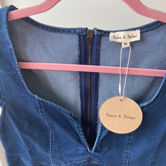 Denim v neck zip back mini dress size medium - Picture 2 of 10